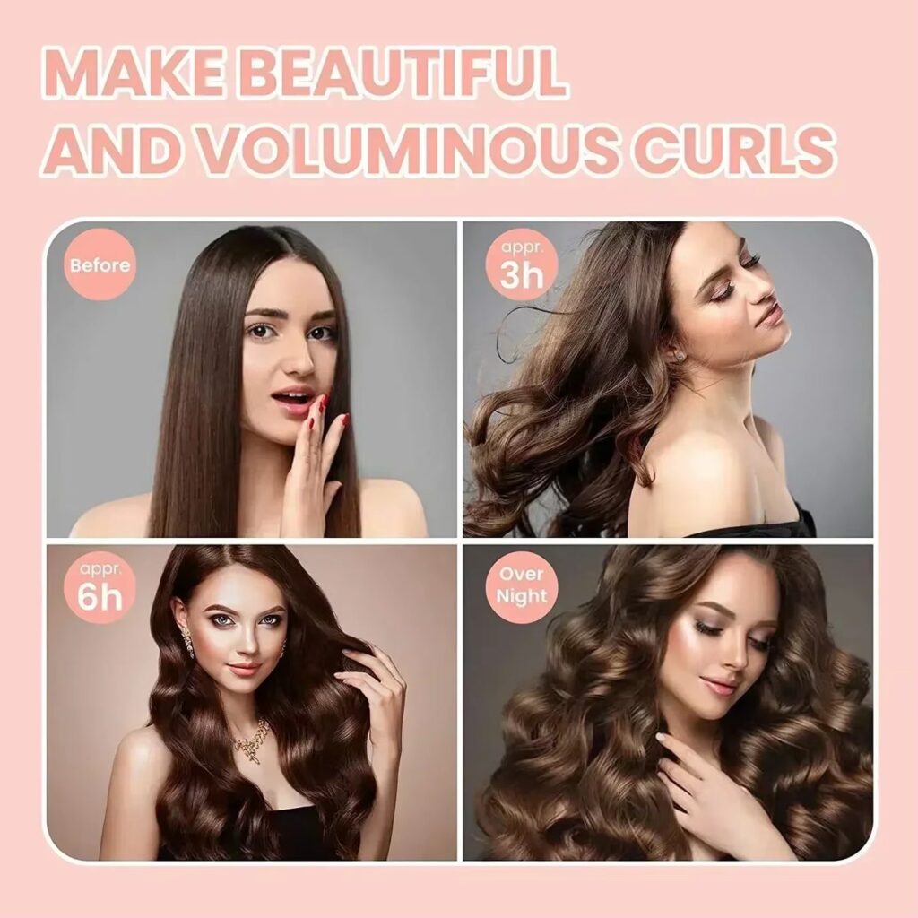 Before and after photos of heatless curls