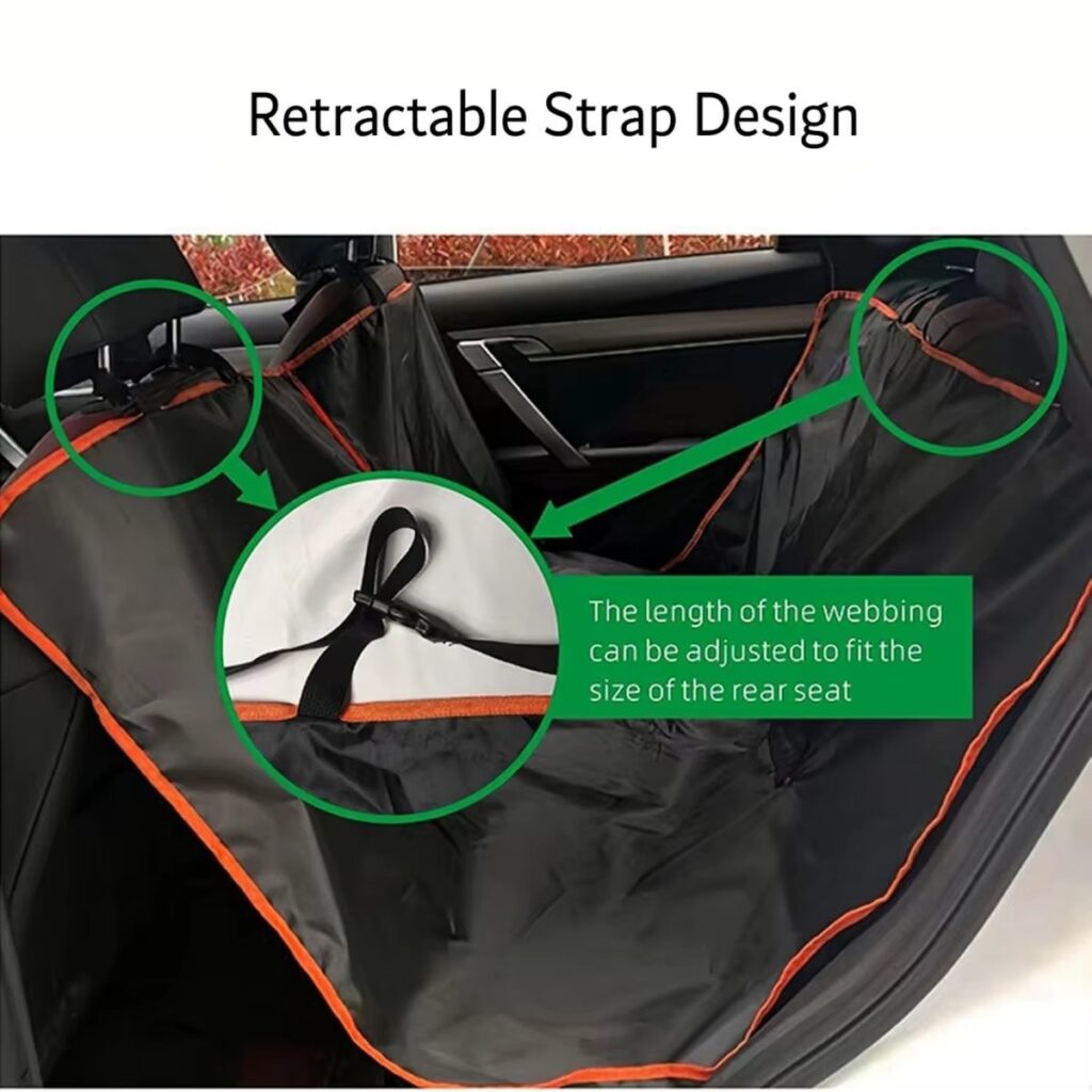 Adjustable strap of the seat cover around a headrest