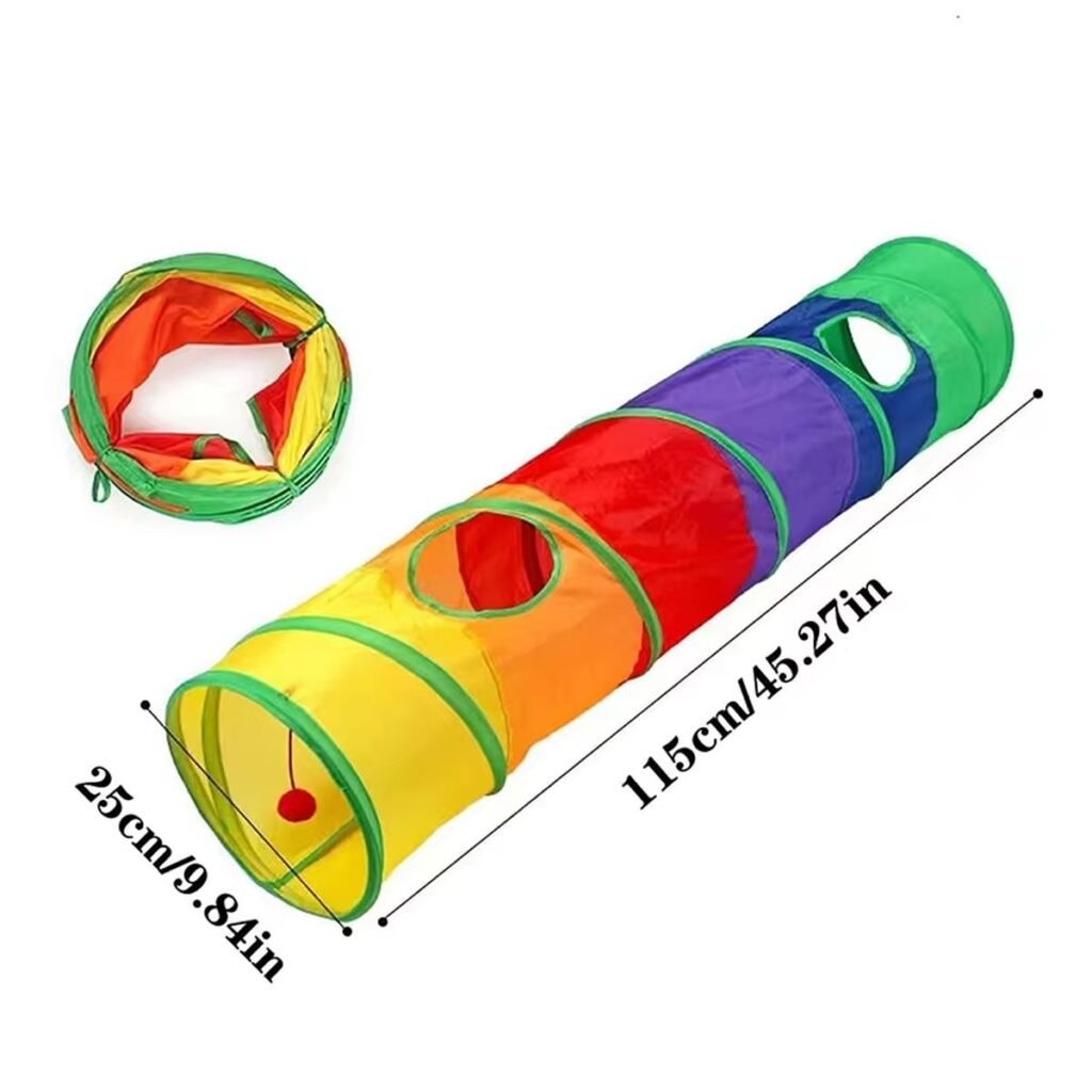 Long rainbow cat tunnel, 115 cm, with a side peephole